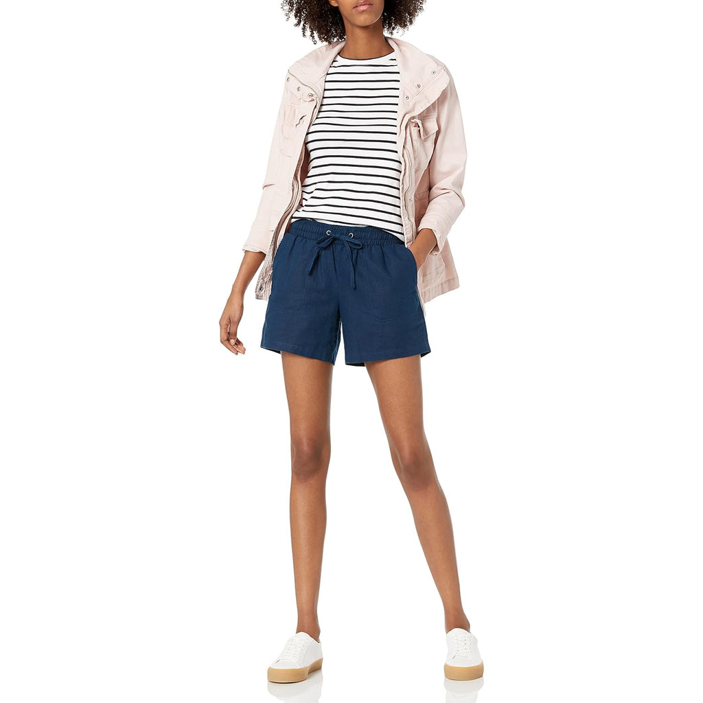 Women's 5" Inseam Drawstring Elastic Waist Linen Blend Summer Shorts
