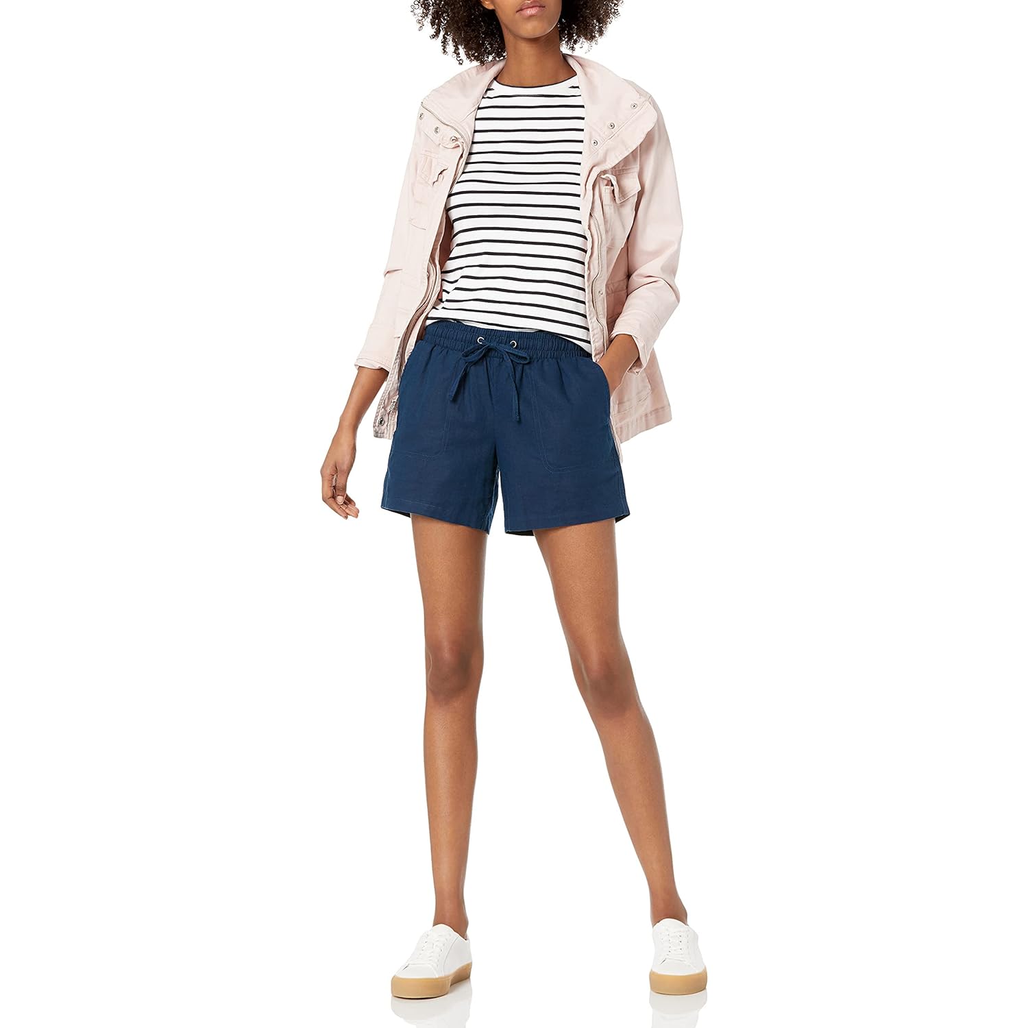 Women's 5" Inseam Drawstring Elastic Waist Linen Blend Summer Shorts