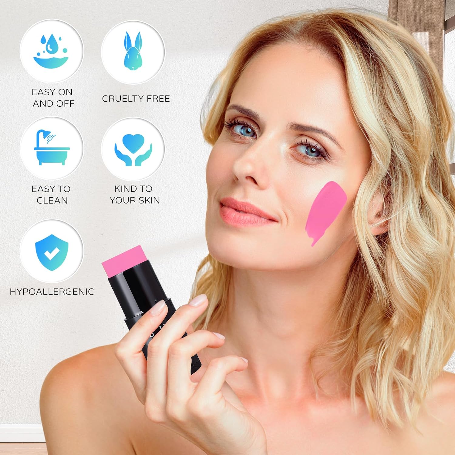 Go Ho Pink Face Body Paint Stick,Water Based Washable Face Paint Stick,Non-toxic Full-coverage Cream Pink Body Paint for Adults Children Halloween Cosplay SFX Makeup