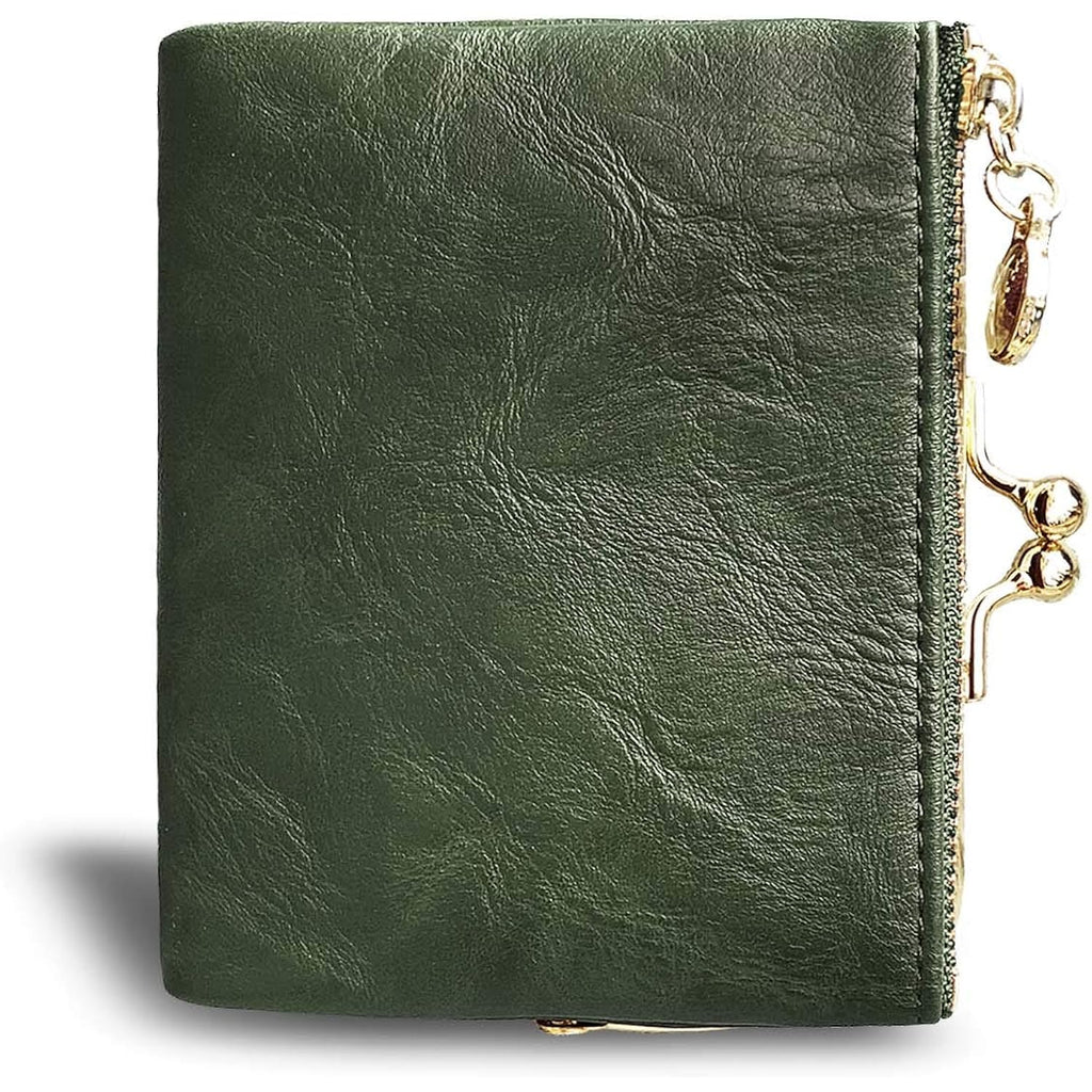 AOXONEL Womens Wallet Small Rfid Ladies Compact Bifold Leather Vintage Coin Purse With Zipper and Kiss Lock