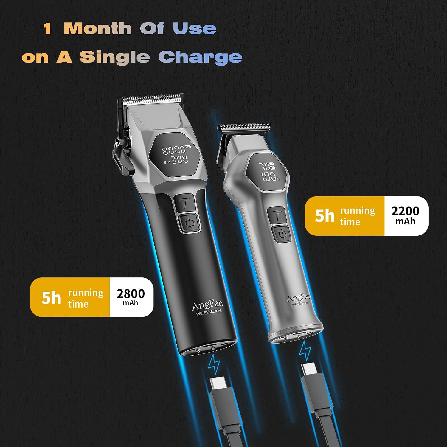 Angfan Hair Clippers For Men 8000Rpm Brushless Motor 440C Steel Blades | Barber-Grade Cordless Clipper Trimmer Set, 5-Speed, For Fade Designs, Hair Cutting Tools For Professional Barbers