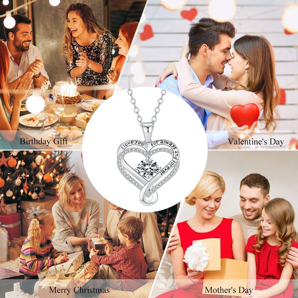 To My Wife 925 Silver Heart Necklace From Husband,Infinite Love Knot Necklace for Women with Gift Box For Romantic, Christmas Gifts, Valentines Day Gifts