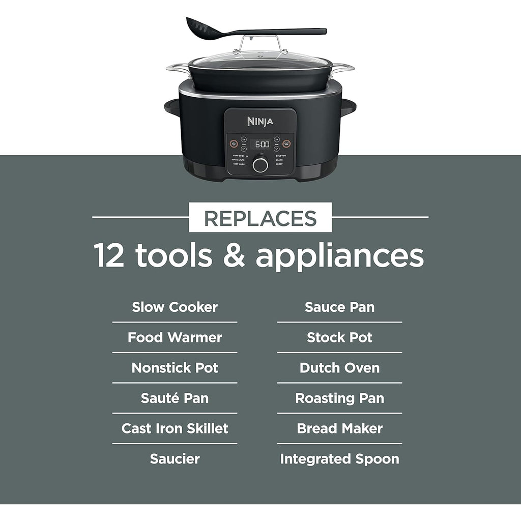 Ninja® 12-in-1 PossibleCooker™ PLUS | 8.5-qt - Sous Vide & Proof Multi-Cooker | Slow Cooker, Dutch Oven & More | Glass Lid & Integrated Spoon | Nonstick | Oven Safe Pot to 500°F | Black | MC1010