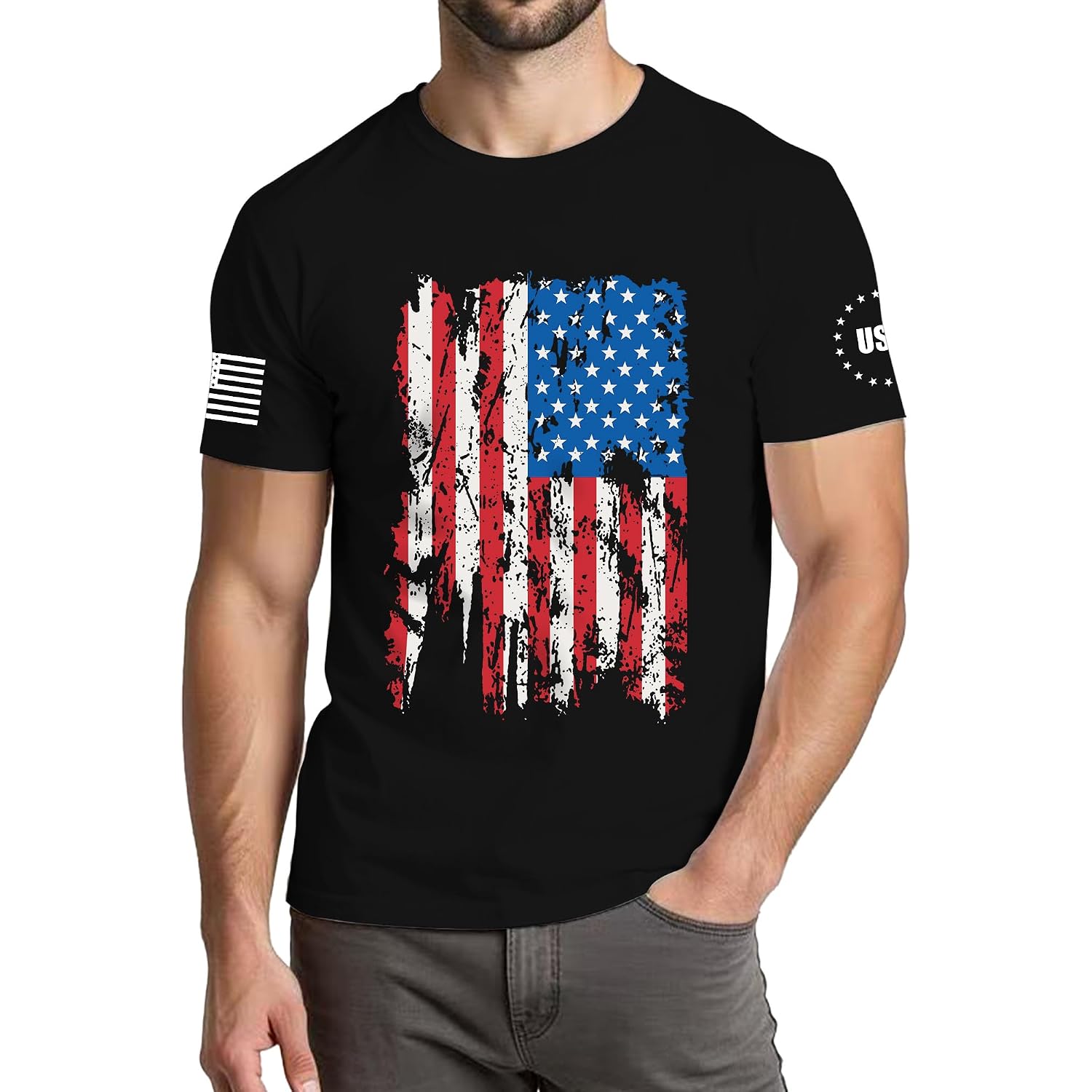 Xlievo 4Th Of July Shirts Men:Usa American Flag Patriotic Independence Day Higher Quality Short Sleeve T-Shirt