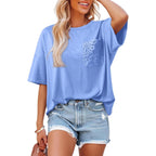 Dokotoo Womens Tops Cute Lace Summer Short Sleeve 2026 Oversized Casual T Shirts Lace Pockets