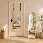 Full Length Mirror With Stand, 56"X14" Arched Full Body Mirror, Large Stand Up Aluminum Frame Floor Freestanding Hanging Leaning Mounted For Bedroom Living Room Entryway Gold