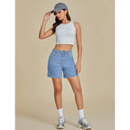 Jean Shorts for Women High Waisted Trendy Casual Utility Stretchy Denim Jorts Cutoff Long Shorts with Pockets