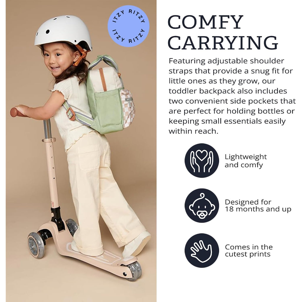 Itzy Ritzy Toddler Backpack - Daycare Bag - Features Adjustable Shoulder Straps, 2 Side Pockets & Spacious Interior With Wipeable Fabric Lining & Name Label, Checkerboard Backpack