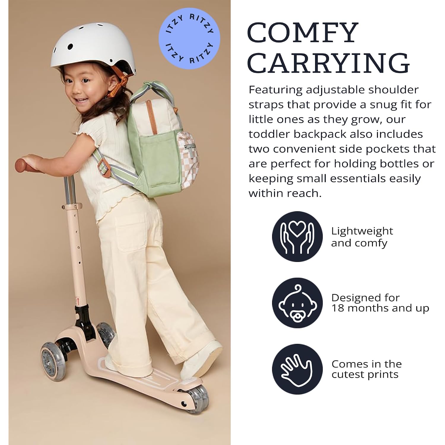 Itzy Ritzy Toddler Backpack - Daycare Bag - Features Adjustable Shoulder Straps, 2 Side Pockets & Spacious Interior With Wipeable Fabric Lining & Name Label, Checkerboard Backpack