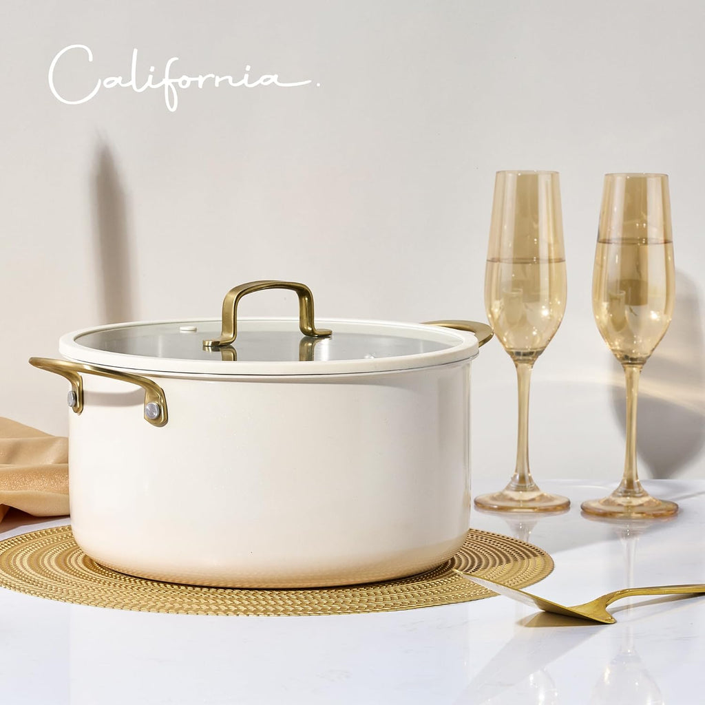 CAROTE 8QT Full Clad Tri Ply Stainless Steel Stock Pot with Lid, Kitchen Soup Pot, All Stoves Compatible, Oven & Dishwasher Safe, Stay Cool Handle, White, Mothers Day Gifts