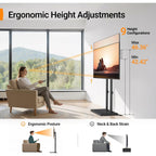 Perlegear Universal Floor Tv Stand For 32–70" Tvs Up To 110 Lbs, Height-Adjustable Tall Tv Stand With Solid Wood Base & Extra-Stable Anti-Tip Feet, Swivel Tv Mount For Bedroom, Vesa 400X400, Pgfls34B