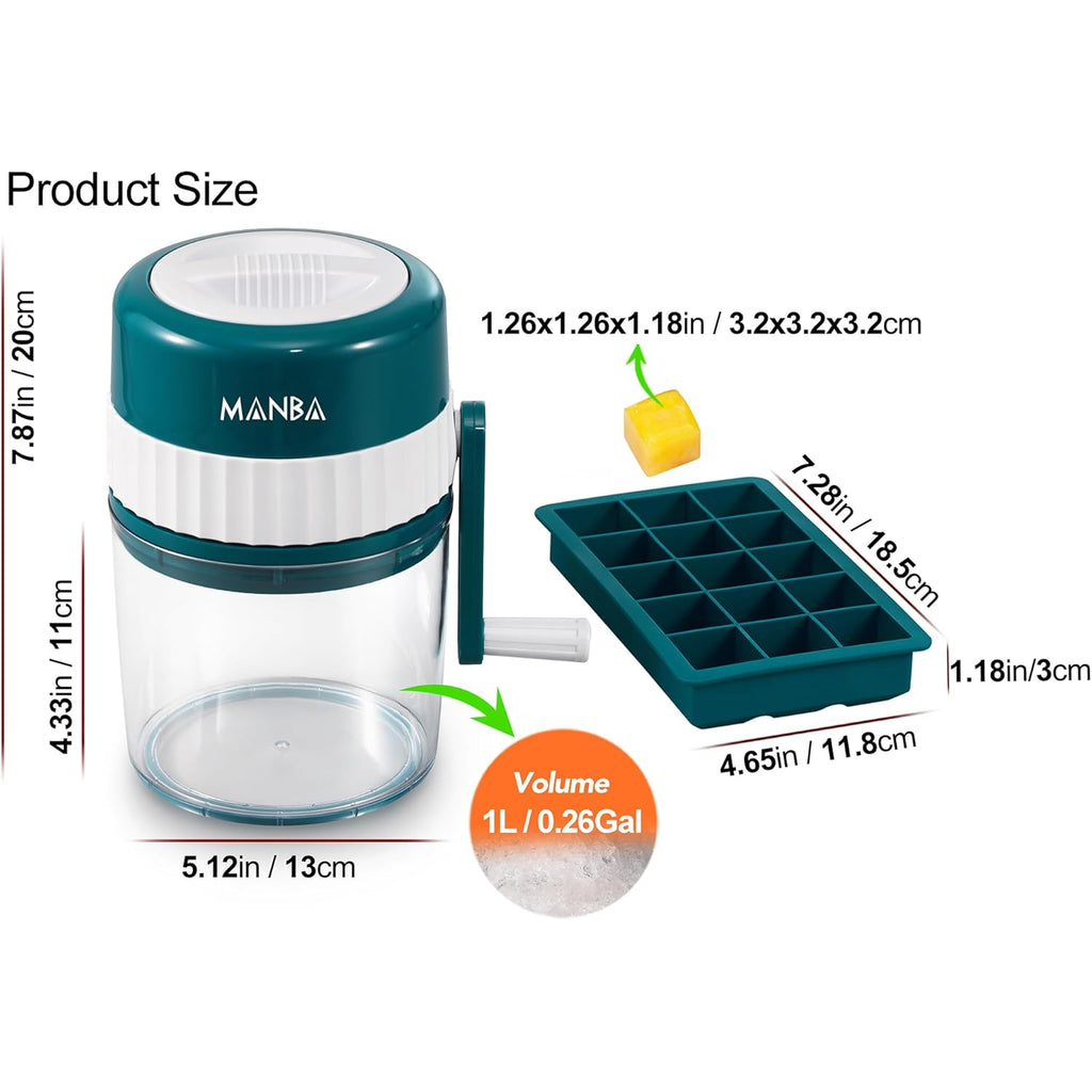 MANBA Ice Shaver and Snow Cone Machine - Premium Portable Ice Crusher and Shaved Ice Machine with Free Ice Cube Trays - BPA Free