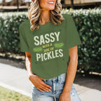 Pickle Shirt Funny Shirts for Women Graphic with A Side of Pickles Tee Cucumbers Short Sleeve Cotton Tops Army Green