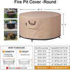 Fire Pit Cover Round-45-48 Inch Heavy Duty 900D Strong Tear-Resistant And Uv Resistant And Waterproof And Fading Resistant Material Polyester Firepit Covers Round For Outdoor Fire Pit-Wheat