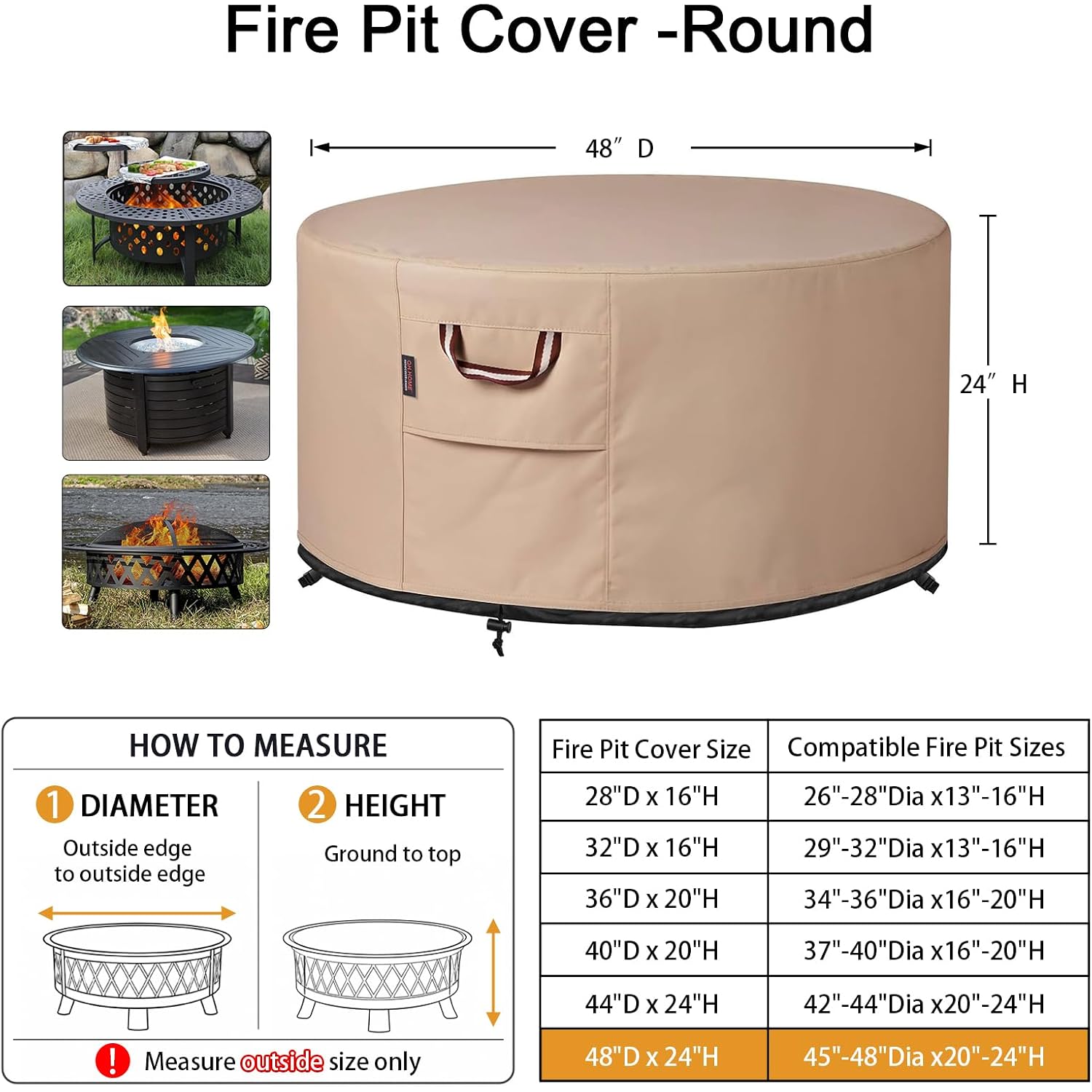 Fire Pit Cover Round-45-48 Inch Heavy Duty 900D Strong Tear-Resistant And Uv Resistant And Waterproof And Fading Resistant Material Polyester Firepit Covers Round For Outdoor Fire Pit-Wheat