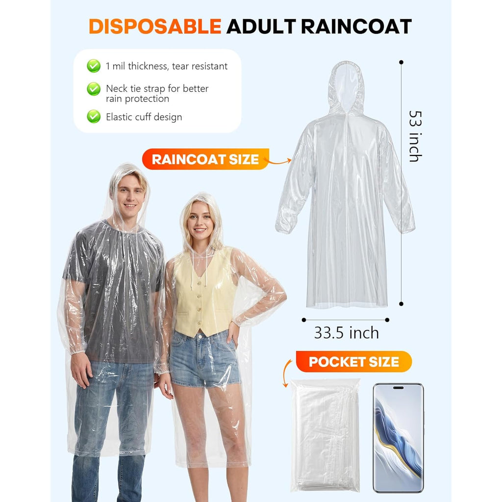 Disposable Rain Ponchos, 6Pk/9Pk Family Pack For Adults, Emergency Raincoat With Drawstring Hood For Travel Camping