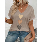 SOLY HUX Women's Plus Size Short Sleeve T Shirts V Neck Heart Graphic Summer Tee Tops Khaki Hearts