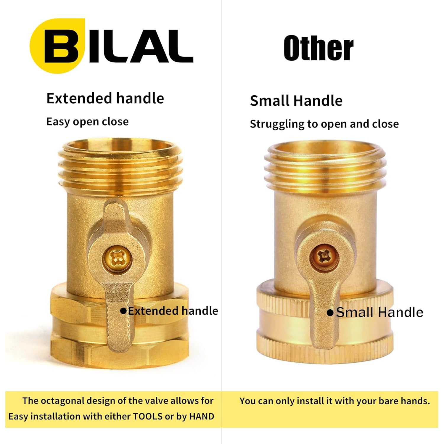 2 Pack Garden Hose Shut Off Valve - Extended Handle | 3/4" Heavy Duty Solid Brass Hose Connector Water Shut Off Valve Hose Shutoff Valve With 4 Pcs Hose Washers