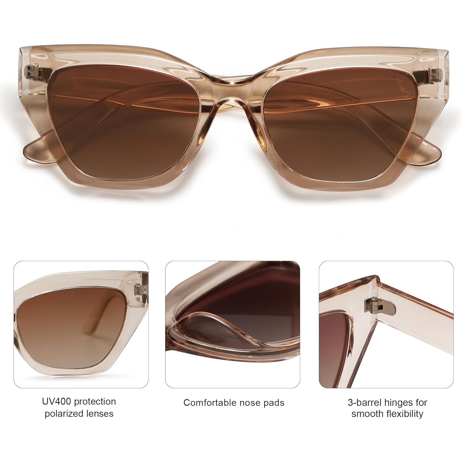 SOJOS Square Cat Eye Polarized Sunglasses for Women Retro Classic Vintage Trendy Cateye Shades Sunnies Gafas de sole SJ2235