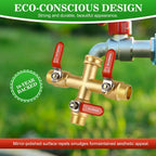 Hose Splitter 3 Way Heavy Duty Brass Garden Hose Splitter With 304 Stainless Steel Long Handle Outdoor Full Flow Hose Splitter Connector, 3/4" Ght Thread