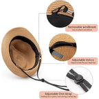 Dreshow Women Straw Sun Hat Short Brim Panama Travel Fedora Summer Hat Roll Up Beach Cap For Women Upf 50+
