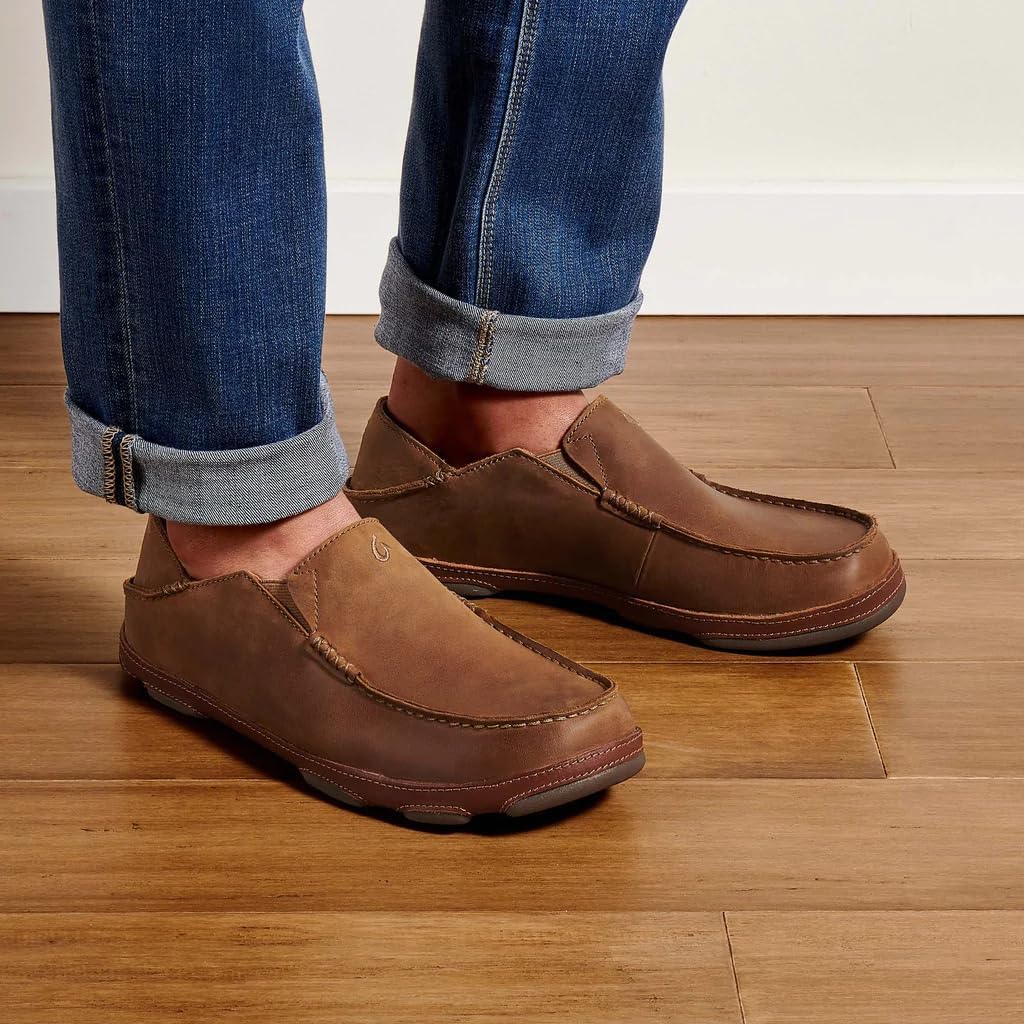 Olukai Moloa Men'S Premium Leather Shoes, Easy Slip On & Off Design, Casual & Versatile Loafer, Drop-In Heel & Enhanced Traction