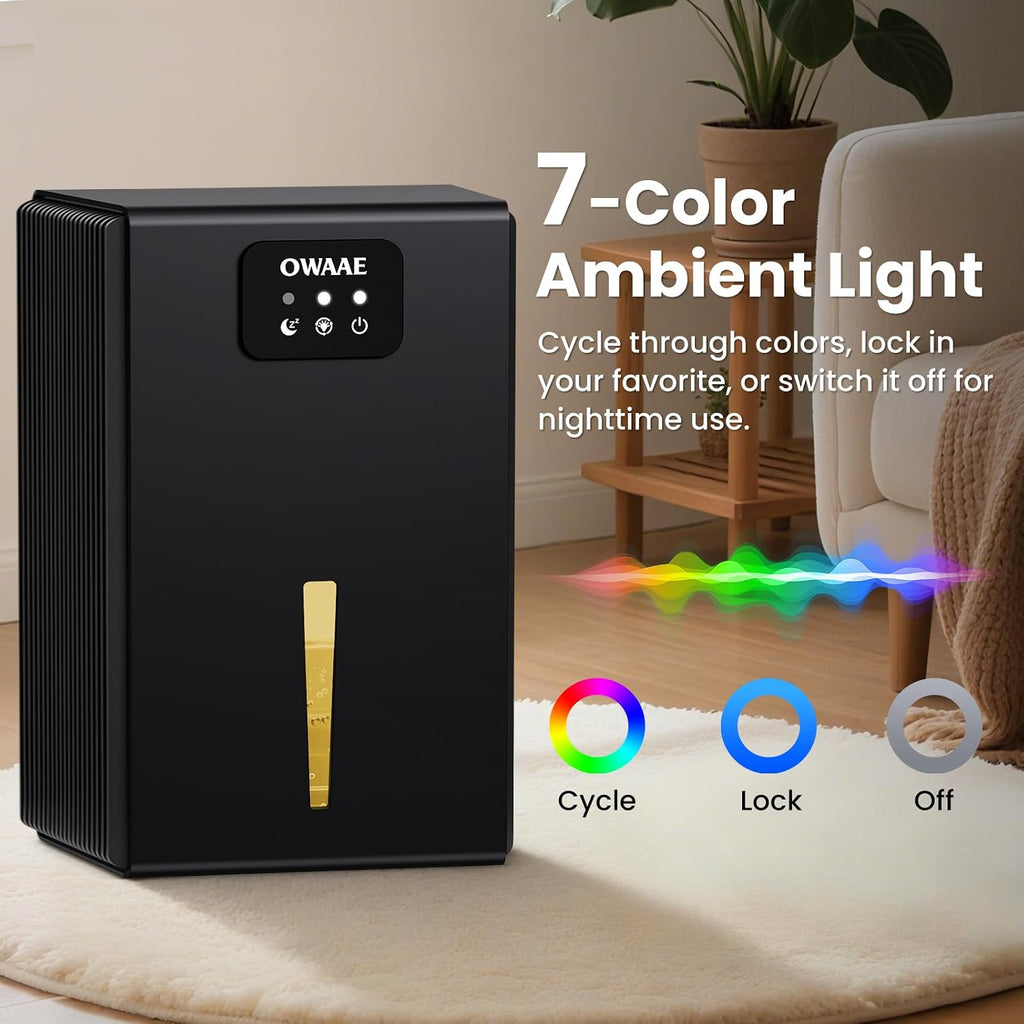 Dehumidifier, 1000 Sq.Ft Quiet Dehumidifiers For Home Bedroom Basement Bathroom With 95Oz Water Tank, Sleep Mode Auto Shut-Off 7 Colors Led Light, Black