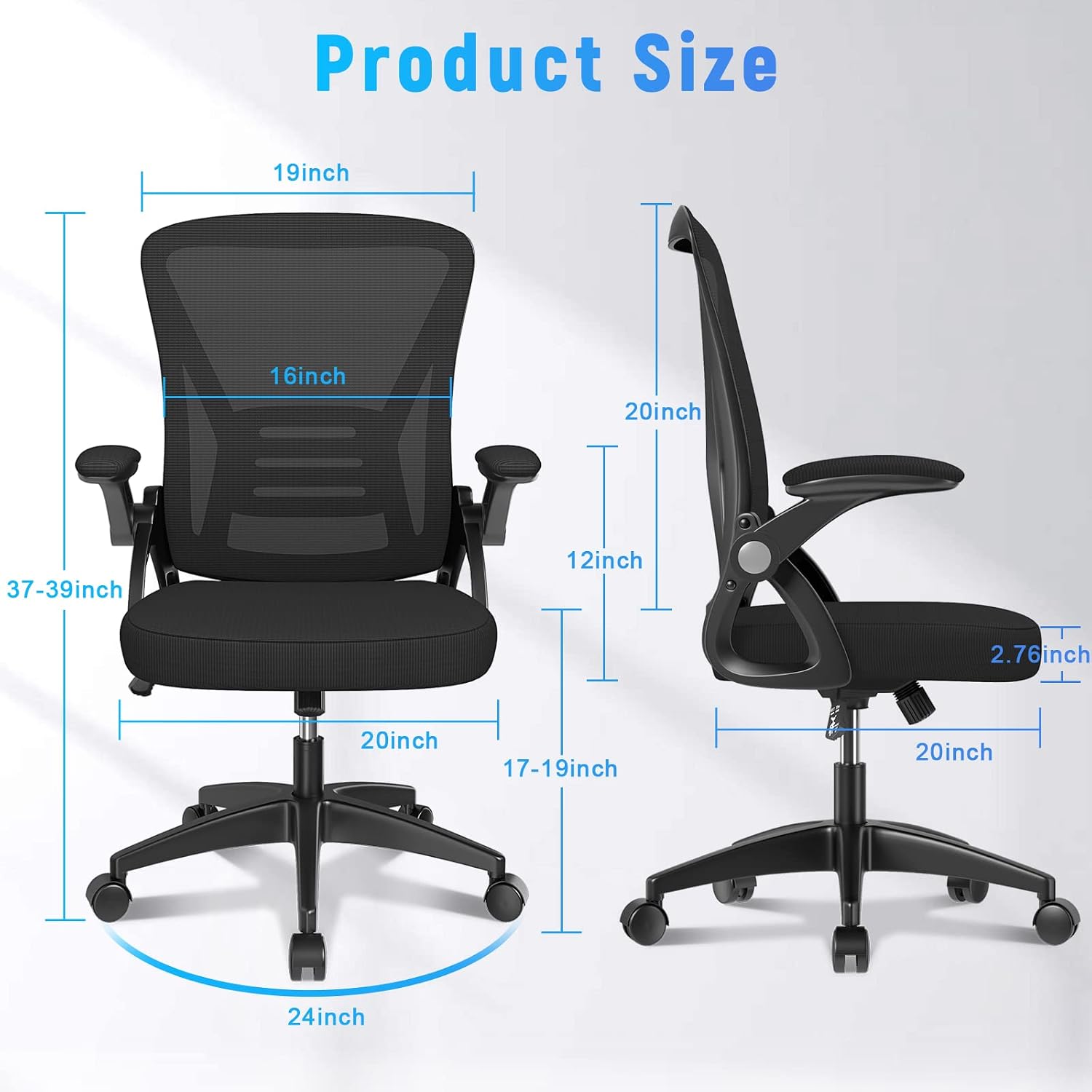 Naspaluro Home Office Desk Chair Mid Back With Adjustable Height Dark Black