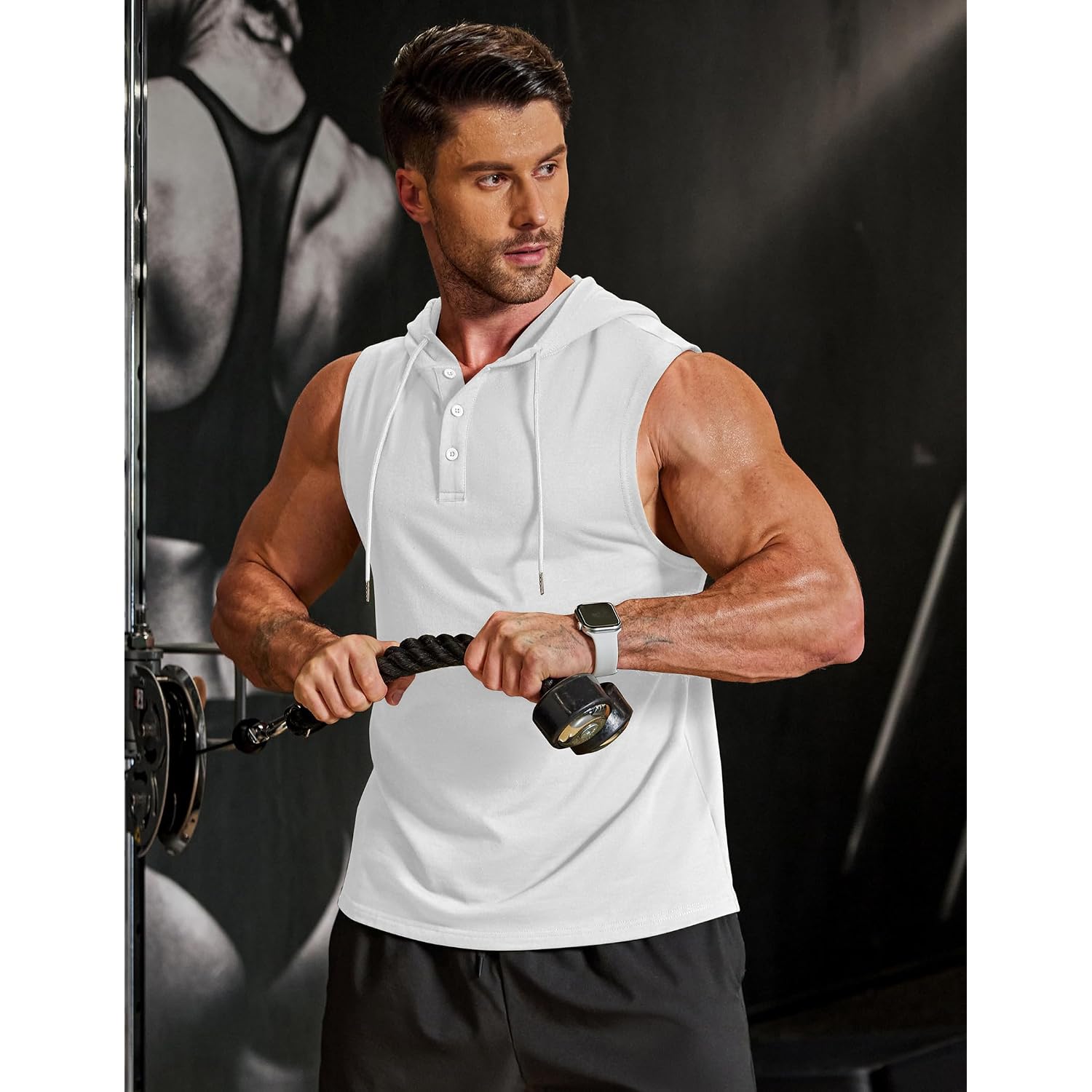 Coofandy Men'S Workout Hooded Tank Tops Sleeveless Gym Hoodies Cotton Muscle Cut Off Shirt Bodybuilding Henley Shirts