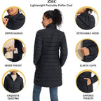 Zmc Packable Women Puffer Coat, Lightweight Water-Resistant Puffer Jacket Detachable Hood Slim-Fit Winter Coat For Women