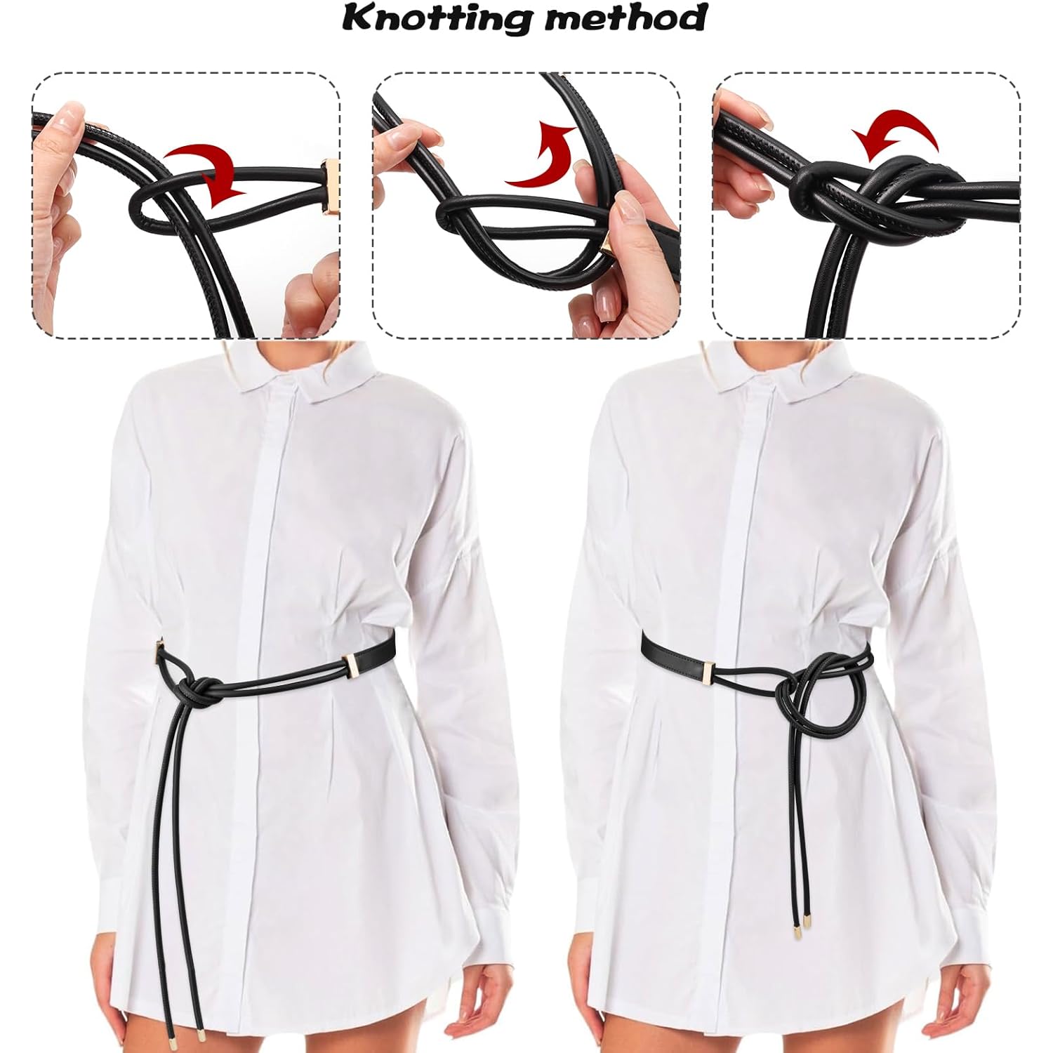 PU Leather Skinny Belts for Women Knotted Thin Waist Belt for Dresses