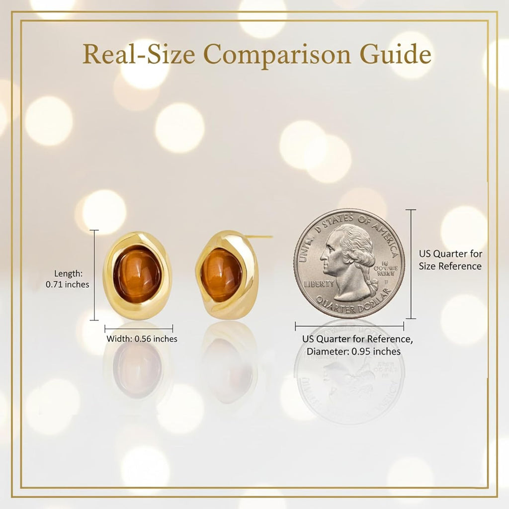 Jean Beau Chunky Gold Stone Stud Earrings for Women, Trendy Natural Gemstone Hypoallergenic Earing Valentine Jewelry Gift