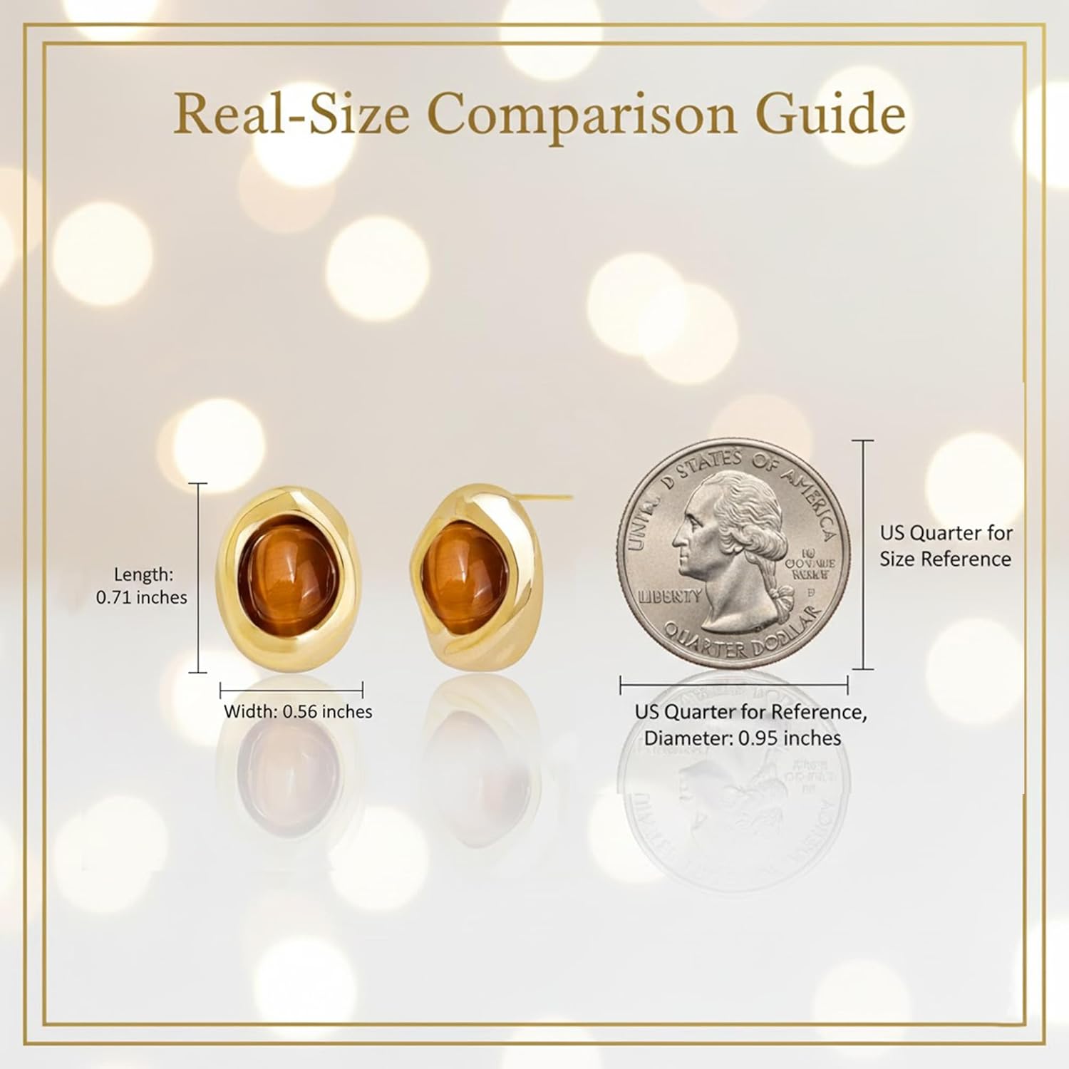 Jean Beau Chunky Gold Stone Stud Earrings for Women, Trendy Natural Gemstone Hypoallergenic Earing Valentine Jewelry Gift