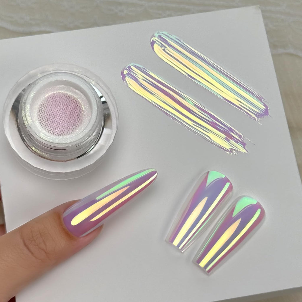 Yokefellow GleamTap Cushion Aurora Chrome Nail Powder -Mermaid Aurora Effect,Nail Art Glitter Decoration for Home DIY Salon Manicure (GT115 Ethereal/Pink Lilac with Gold Sheen)