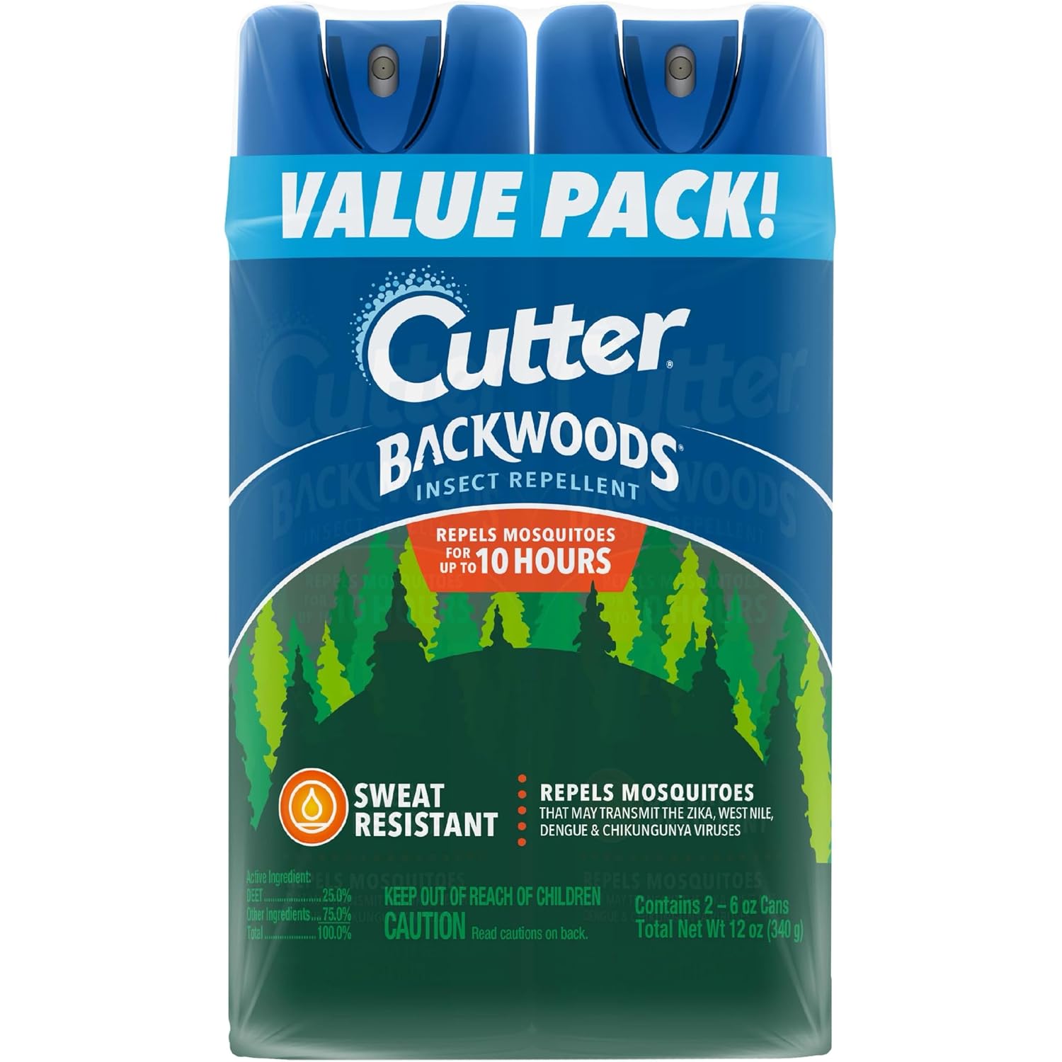 Cutter Backwoods Mosquito And Insect Repellent 6 Ounces, 2-Pack Aerosol Bug Spray, Repels Up To 10 Hours
