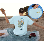 Nurse Graphic Shirts for Women Boho Floral Nurse Life T Shirt Stethoscope Oversized Graphic Tees Nurses Day Gifts Light Blue
