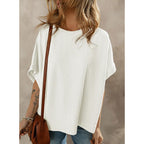 Dokotoo Women'S Casual Oversized Short Sleeve Solid Color Loose Texture Knit Tunic Tops Blouses