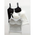 Women's 3 Pack Cami Crop Top Built in Bra Spaghetti Strap Camisole Tops