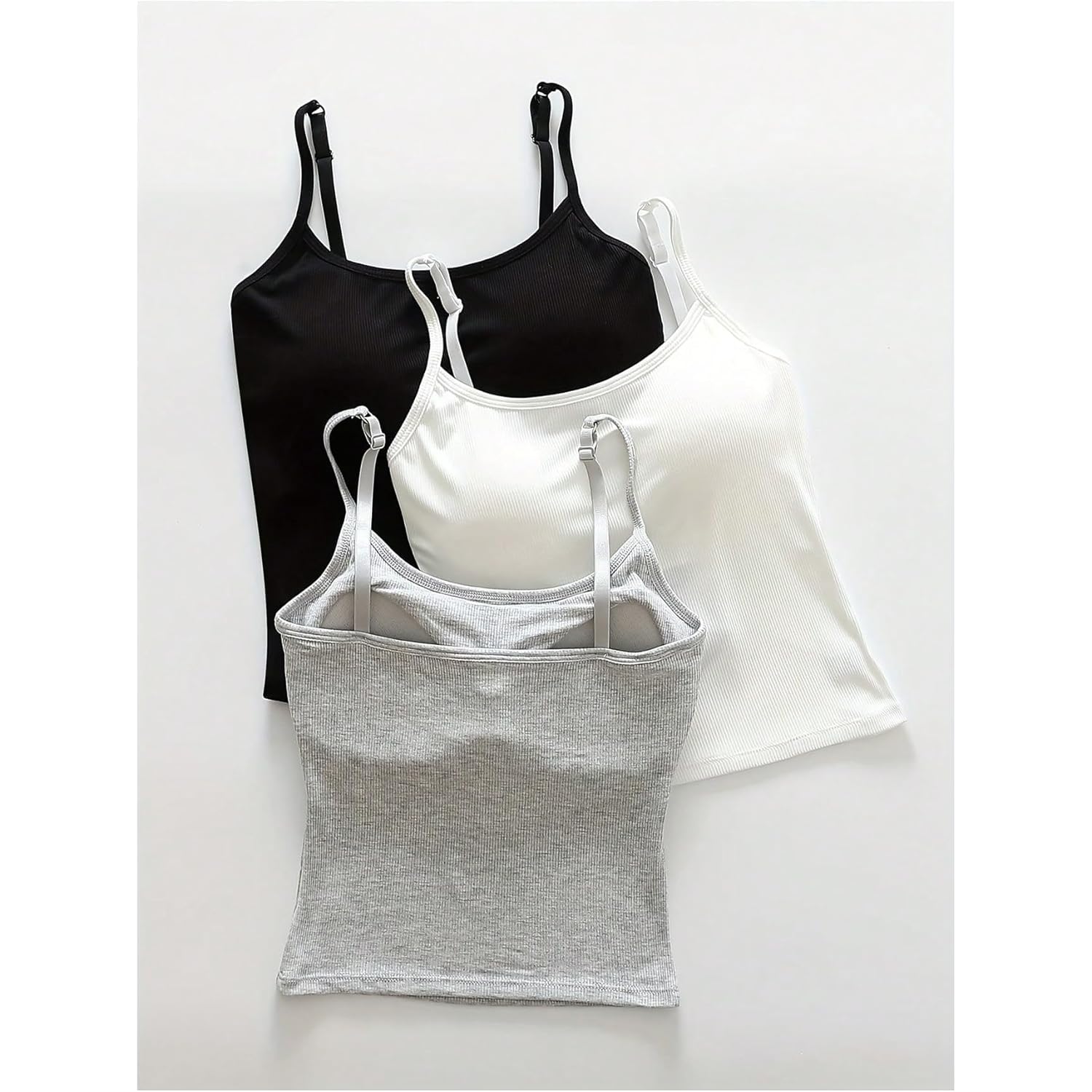 Women's 3 Pack Cami Crop Top Built in Bra Spaghetti Strap Camisole Tops
