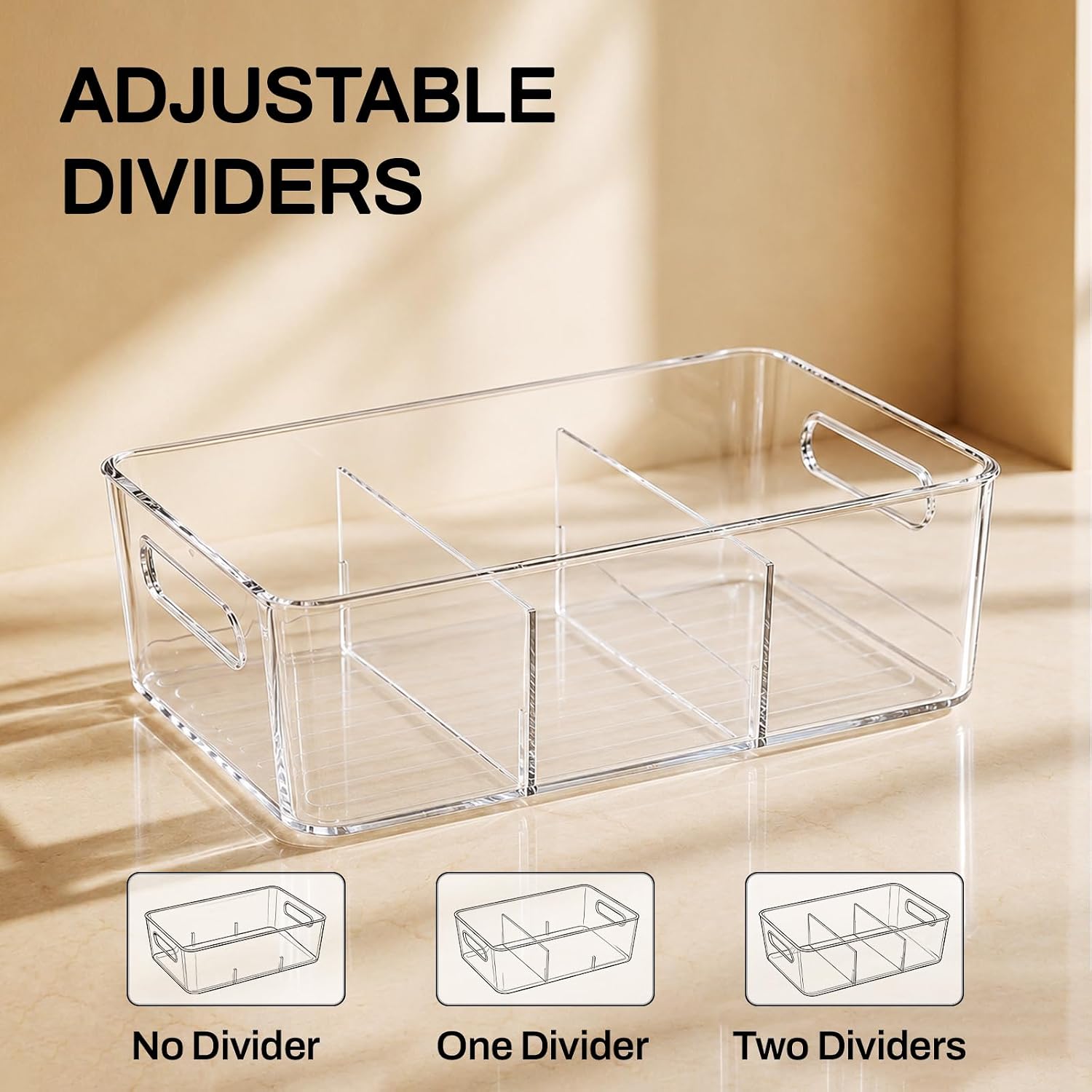 6 Pack Pantry Organizers And Storage,Clear Plastic Containers With 2 Dividers For Kitchen,Fridge Organization And Storage,Acrylic Bins For Pounches,Spice Packet,Snack Organzier