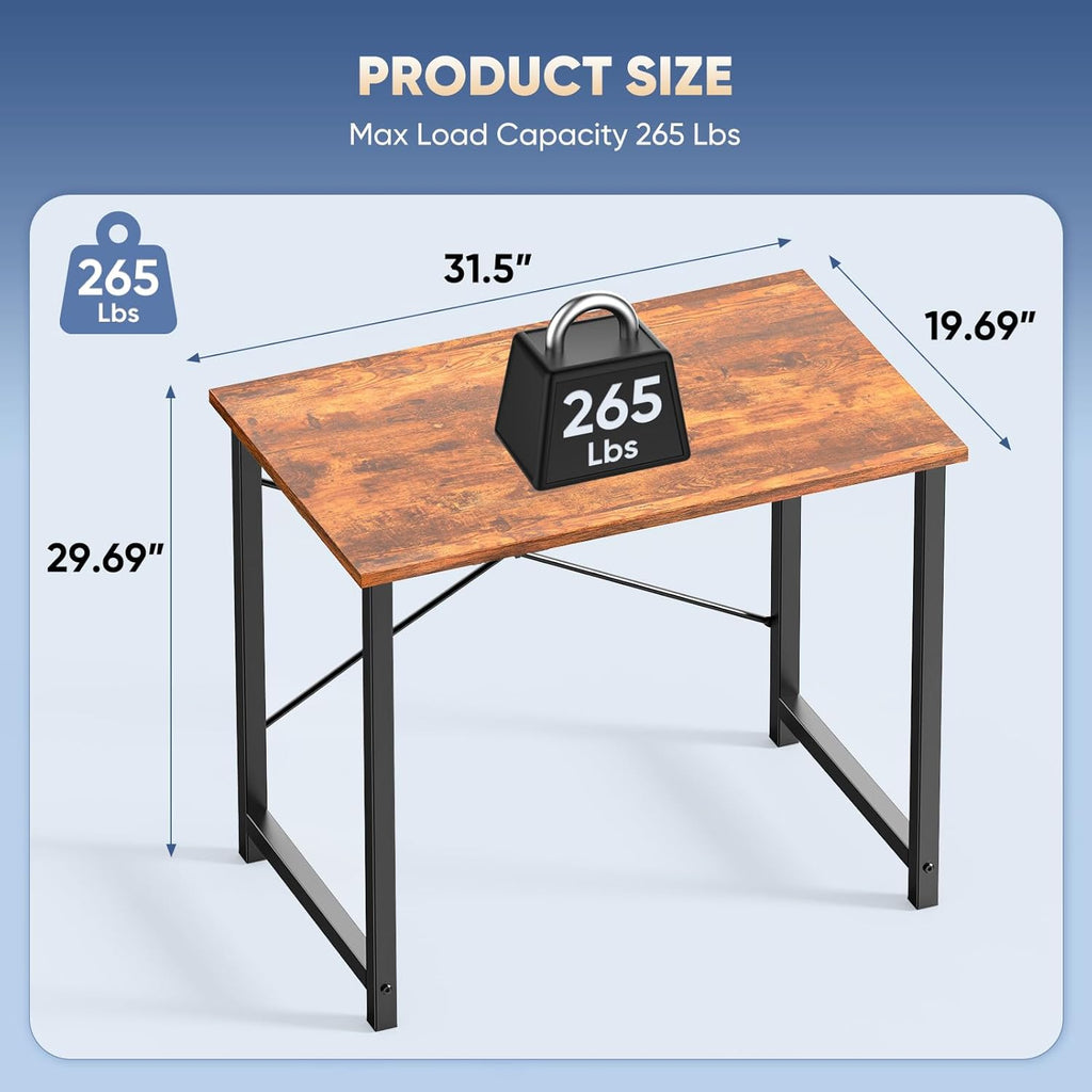 DUMOS 31 Inch Small Computer Desk for Home Office, Modern Study Writing Work Table Simple Style for Bedroom with X-Shaped ReInchforcement, Rustic Brown
