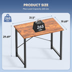 DUMOS 31 Inch Small Computer Desk for Home Office, Modern Study Writing Work Table Simple Style for Bedroom with X-Shaped ReInchforcement, Rustic Brown