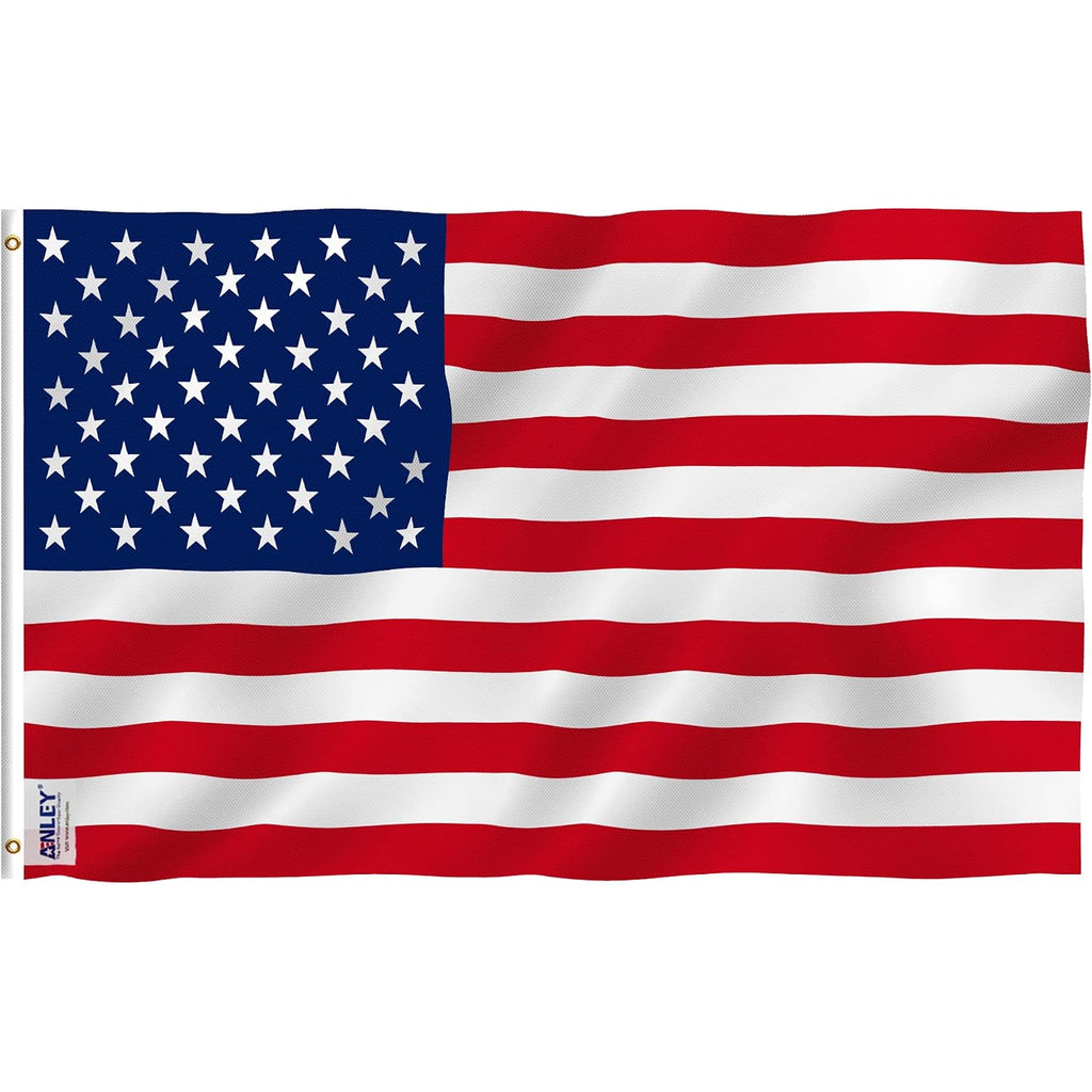 Anley Fly Breeze 3X5 Foot American National Polyester Flag - Vivid Color And Fade Proof - Canvas Header And Double Stitched - The Us National Flags With Brass Grommets 3 X 5 Ft