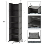 6 Tier Shelf Hanging Closet Organizer, Closet Hanging Shelf With 2 Sturdy Hooks For Storage, Foldable (Grey)
