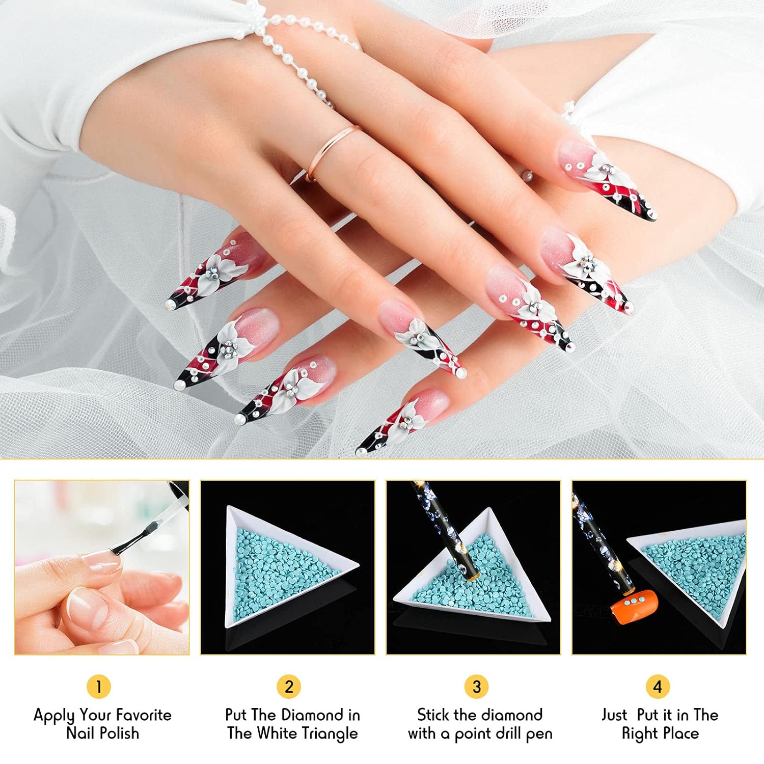 20 Pcs Rhinestone Picker Pen Set, 16 Yellow and White Self Adhesive Nail Dotting Wax Pen with 4 Triangular Bead Separator, Crystal Pick up Tools for Nail Art Diamond Painting