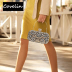 Covelin Women's Rhinestone Decorated Evening Bag, Tote Shoulder Crossbody Handbag with Chain