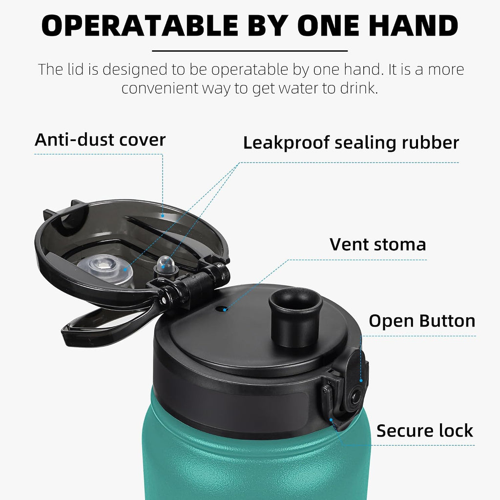 Fanhaw 20 Oz Insulated Stainless Steel Water Bottle With Anti-Dust Chug Lid, Leakproof Vacuum Metal Everyday Use Bottle For Kids, Teens & Adults, Back To School Essentials (Green Blue)