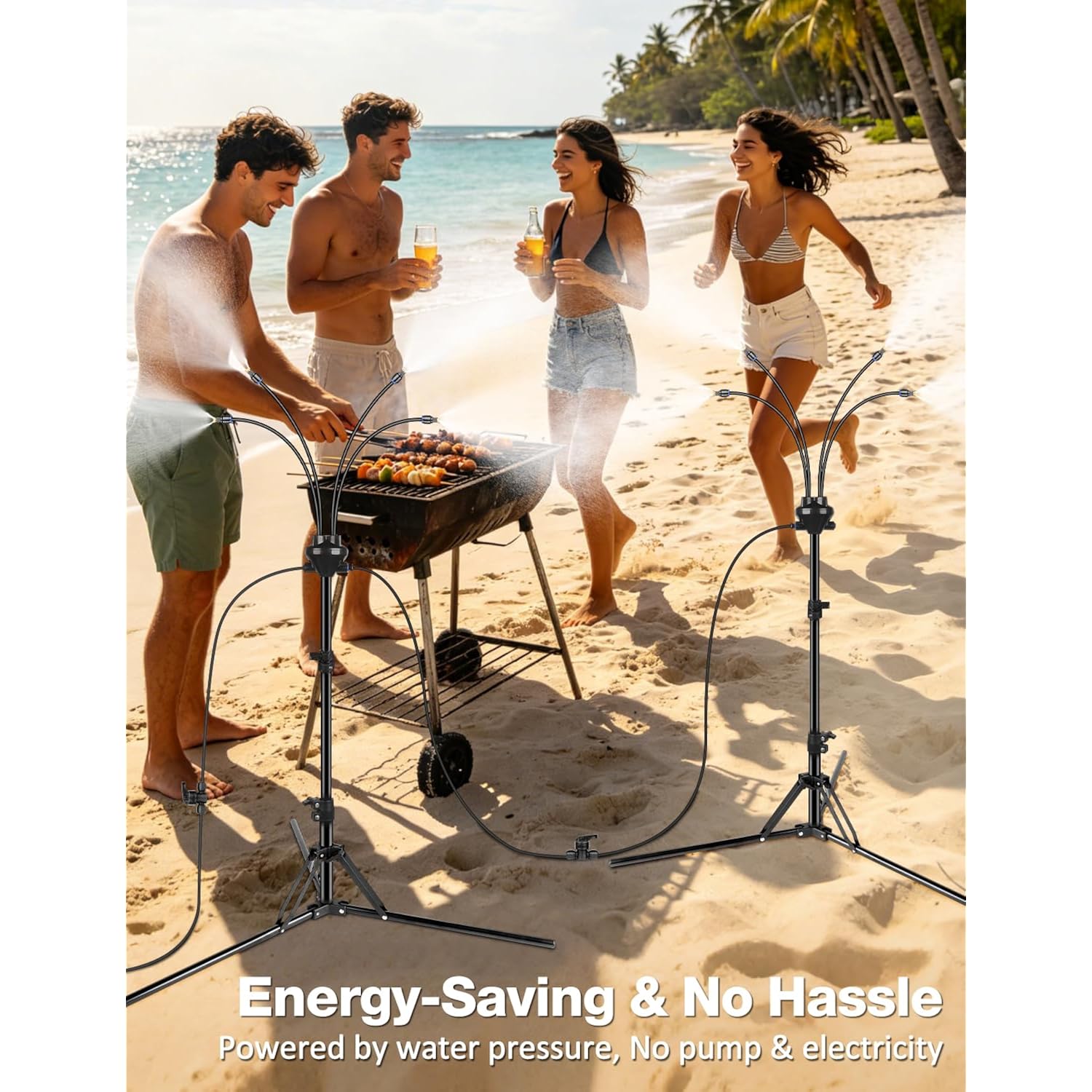 Standing Misters For Outside Patio, Adjustable Height 5.25Ft Misting System For Cooling Outdoor, Portable Water Mister With 26.5Ft Misting Line For Garden, Backyard,Bbq Party Pool Water Playing