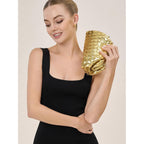 Gold Clutch Purses For Women, Woven Evening Handbags, Formal Dumpling Bag