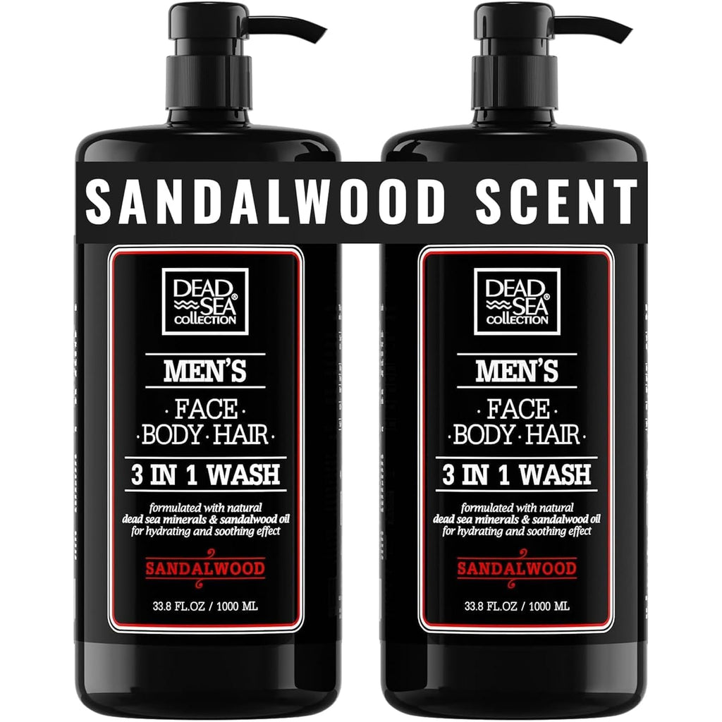 Dead Sea Collection Sandalwood Men’S Body Wash – 3 In 1 Body Wash For Men For Hair, Face & Body – Moisturizing Shower Gel With Dead Sea Minerals – Pack Of 2 (33.8 Fl Oz Each)